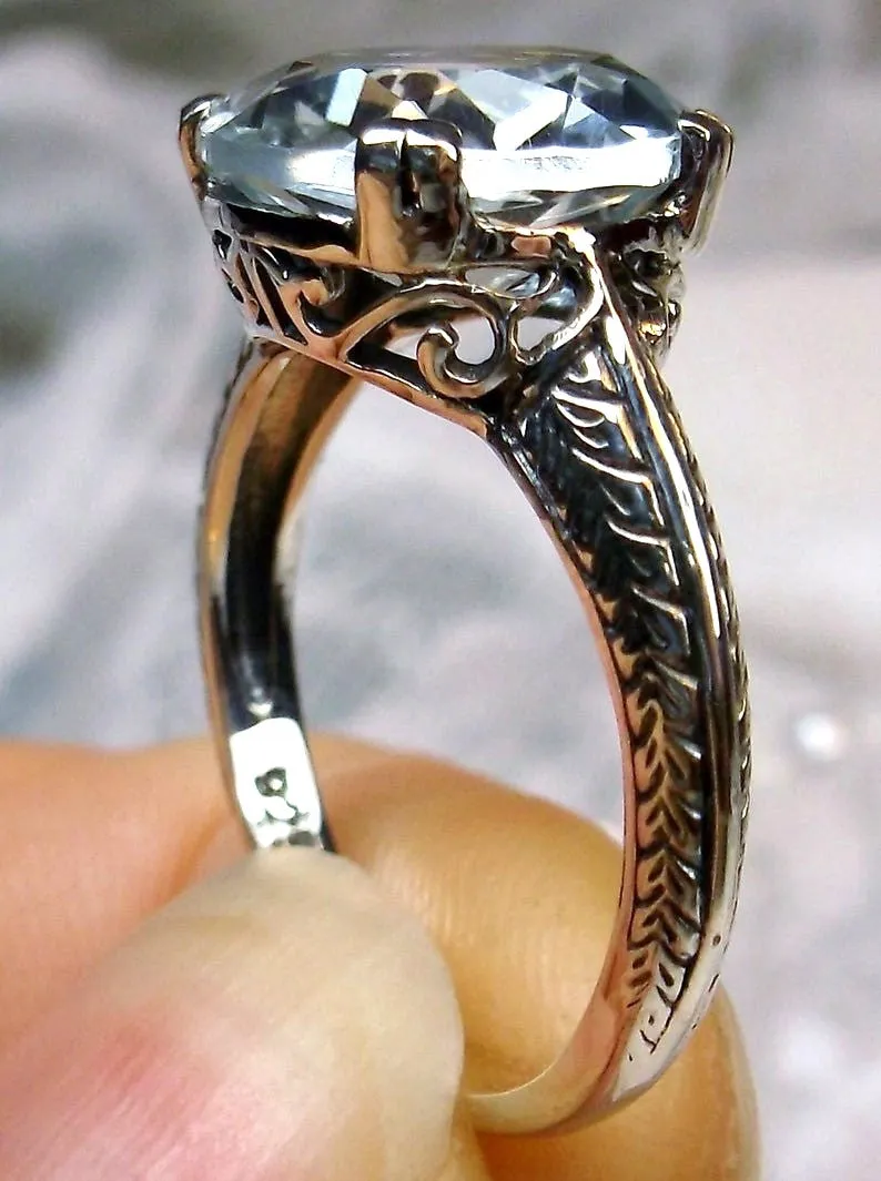 Natural White Topaz Ring, Button Ring, Art Deco 1930's Style Jewelry, #D12