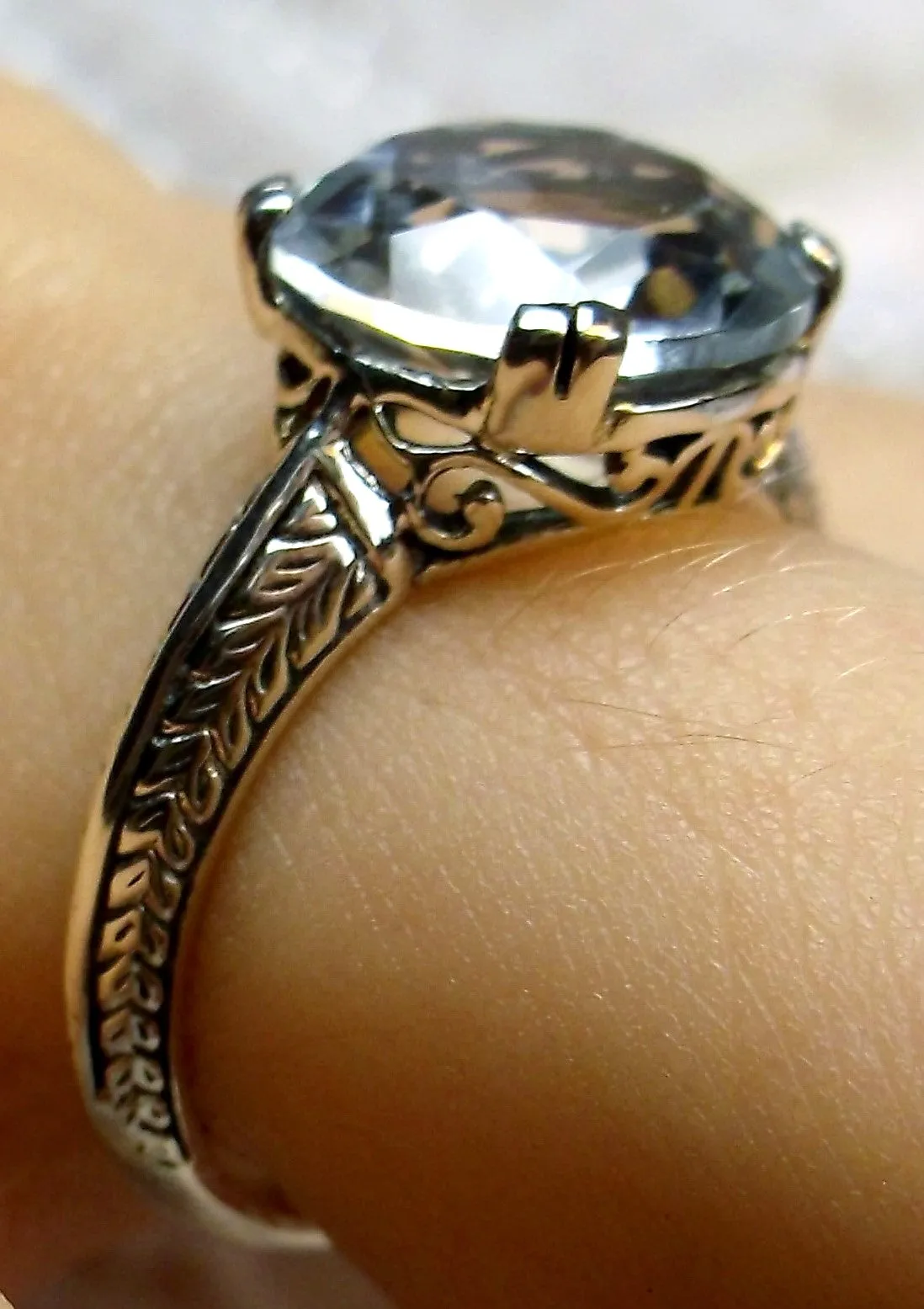 Natural White Topaz Ring, Button Ring, Art Deco 1930's Style Jewelry, #D12