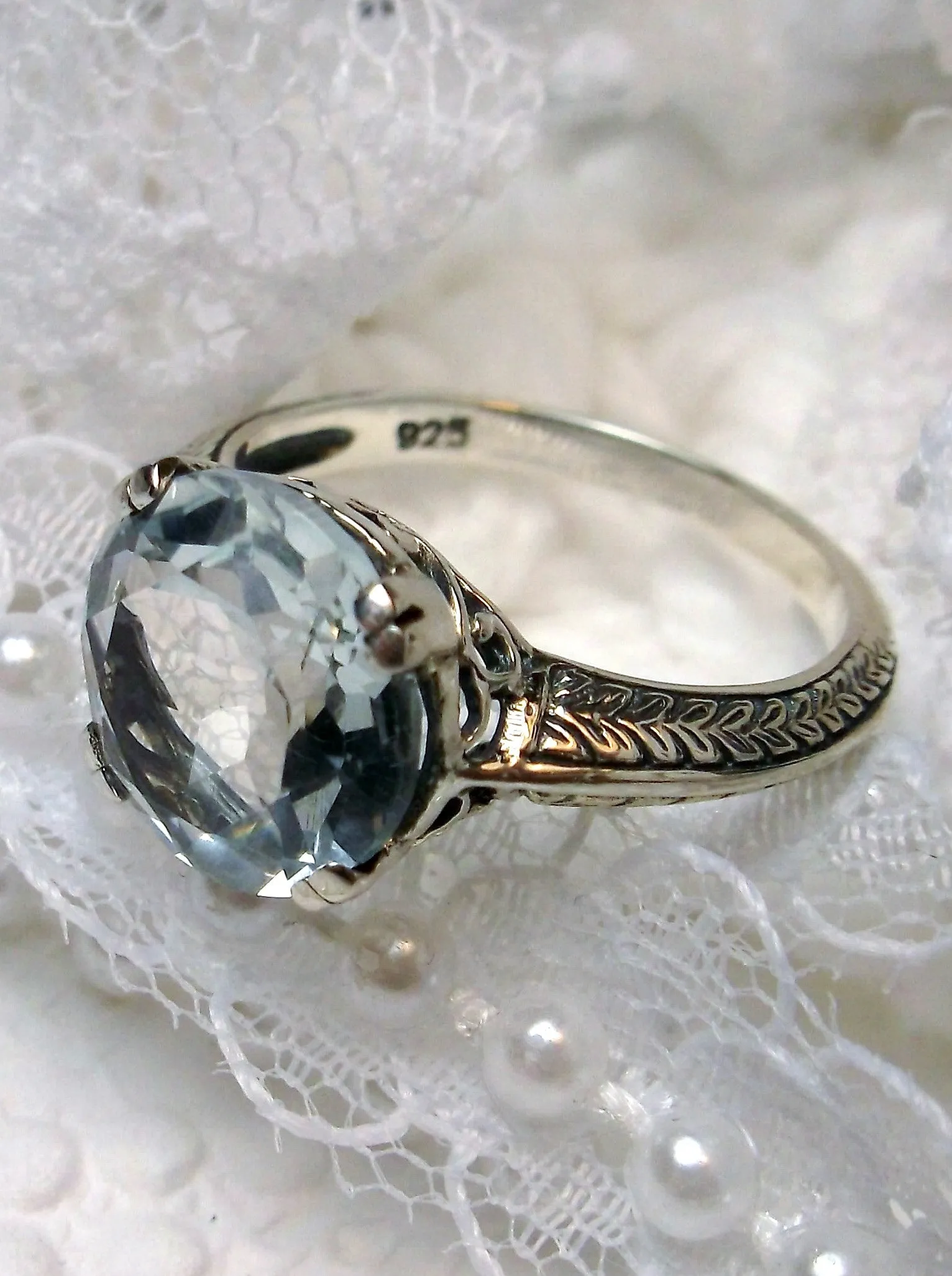 Natural White Topaz Ring, Button Ring, Art Deco 1930's Style Jewelry, #D12