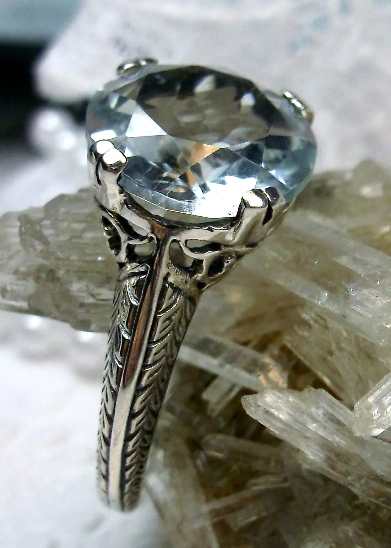 Natural White Topaz Ring, Button Ring, Art Deco 1930's Style Jewelry, #D12