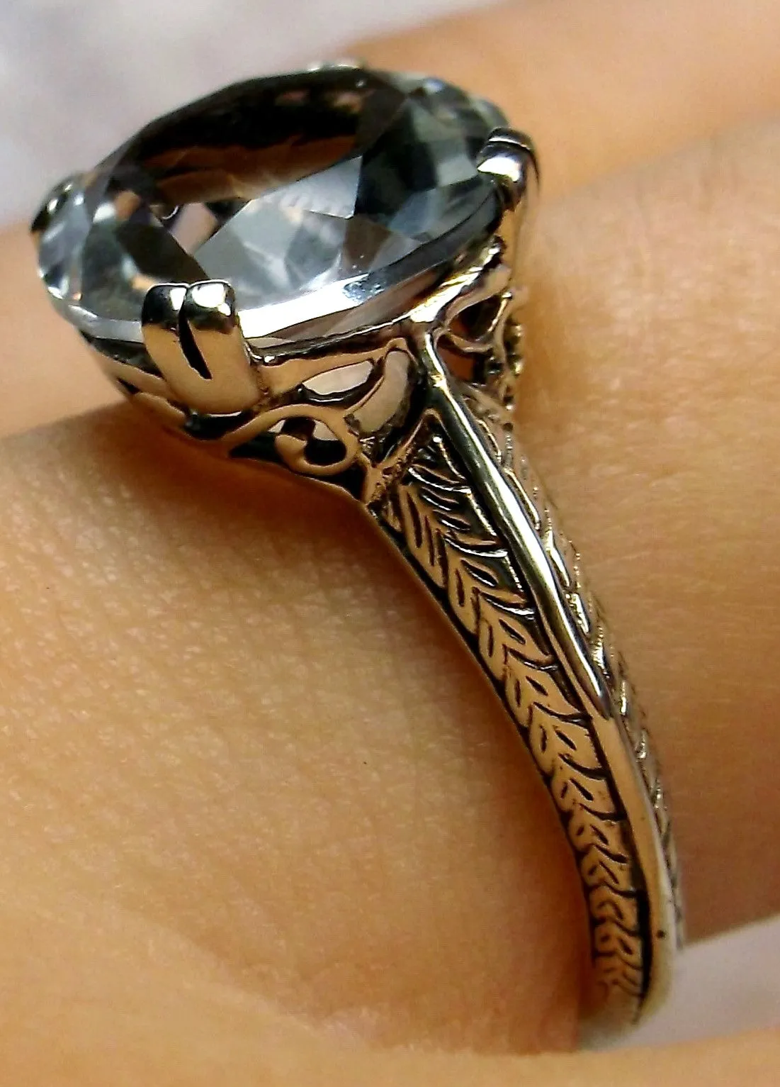 Natural White Topaz Ring, Button Ring, Art Deco 1930's Style Jewelry, #D12