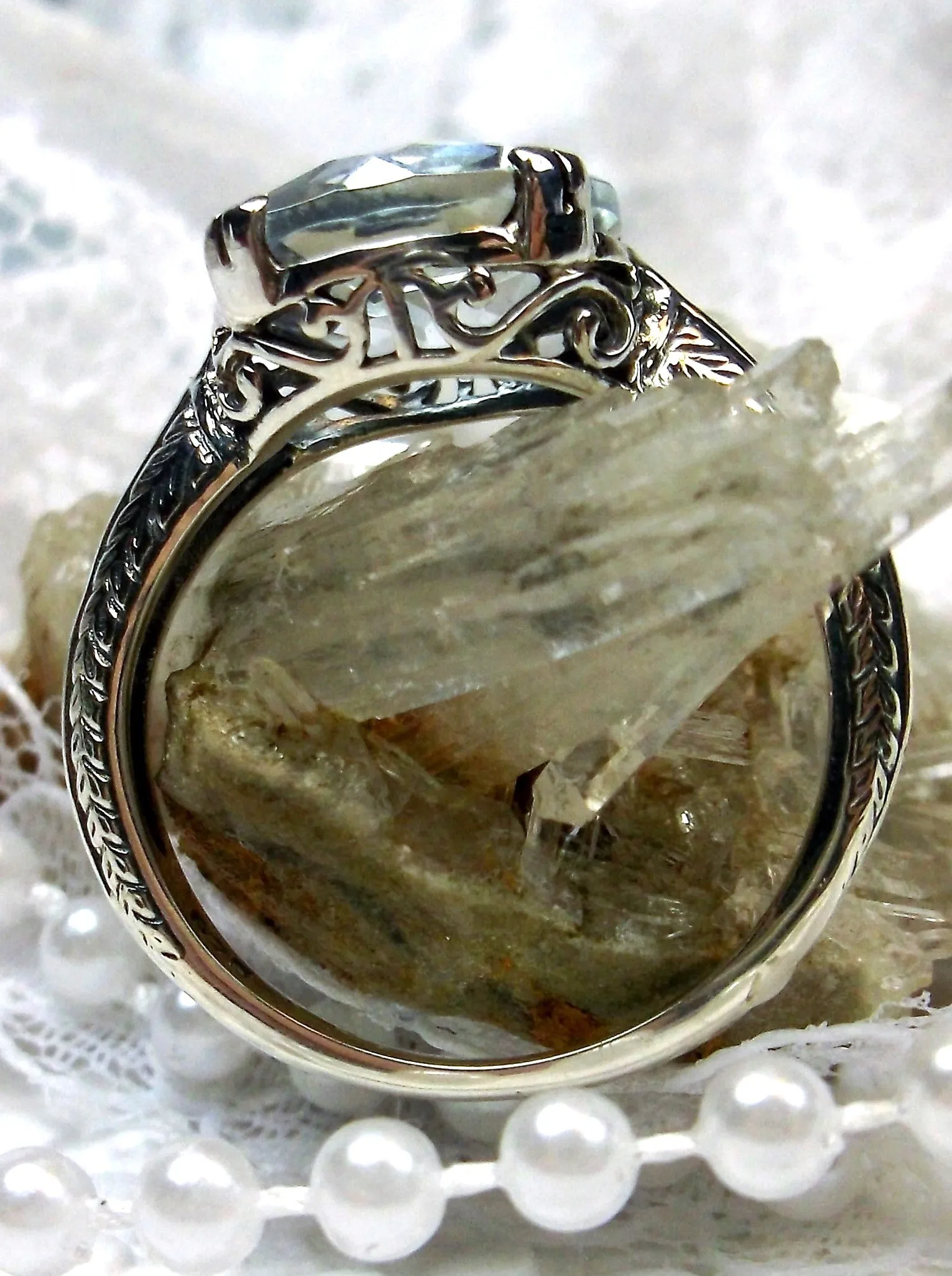 Natural White Topaz Ring, Button Ring, Art Deco 1930's Style Jewelry, #D12