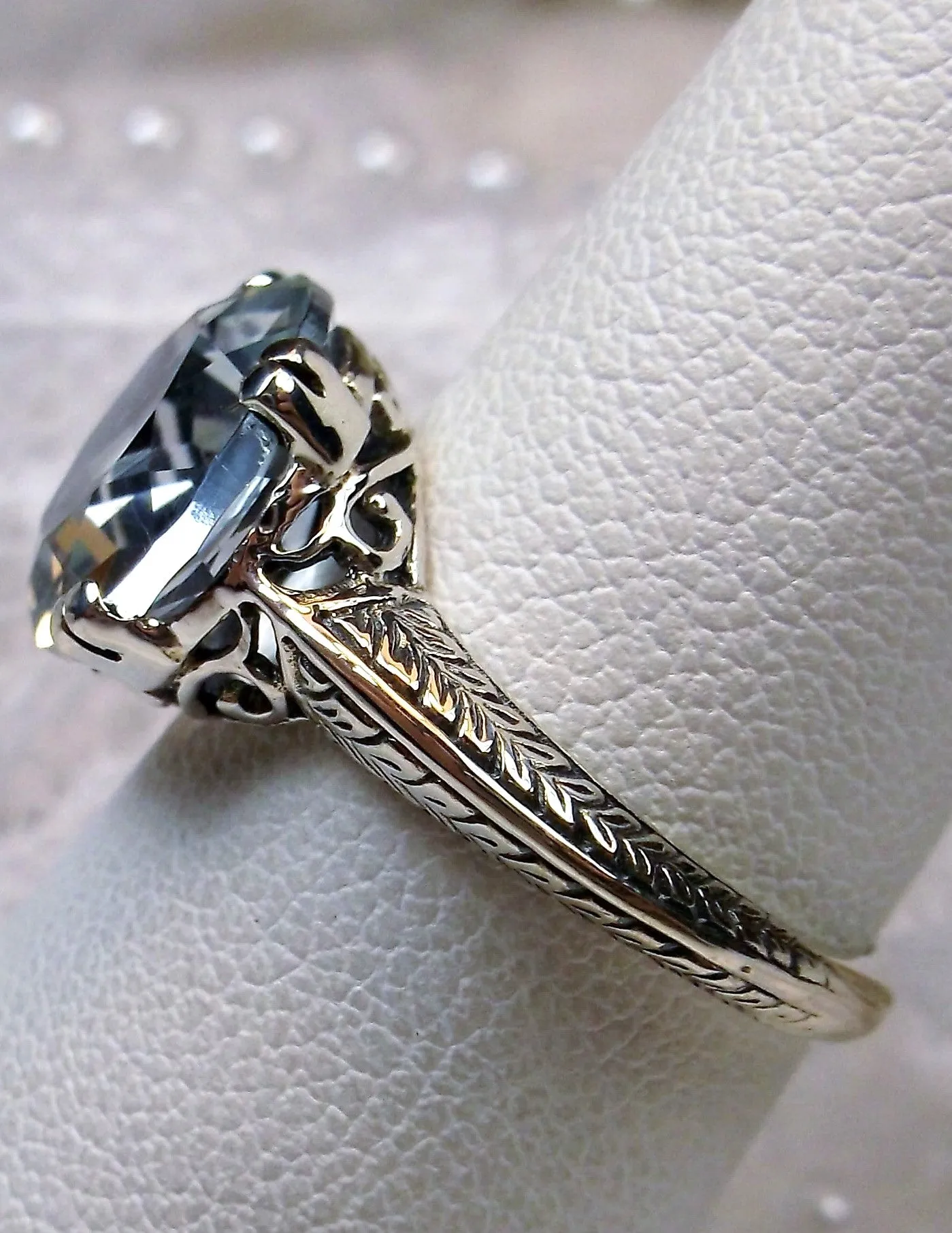 Natural White Topaz Ring, Button Ring, Art Deco 1930's Style Jewelry, #D12
