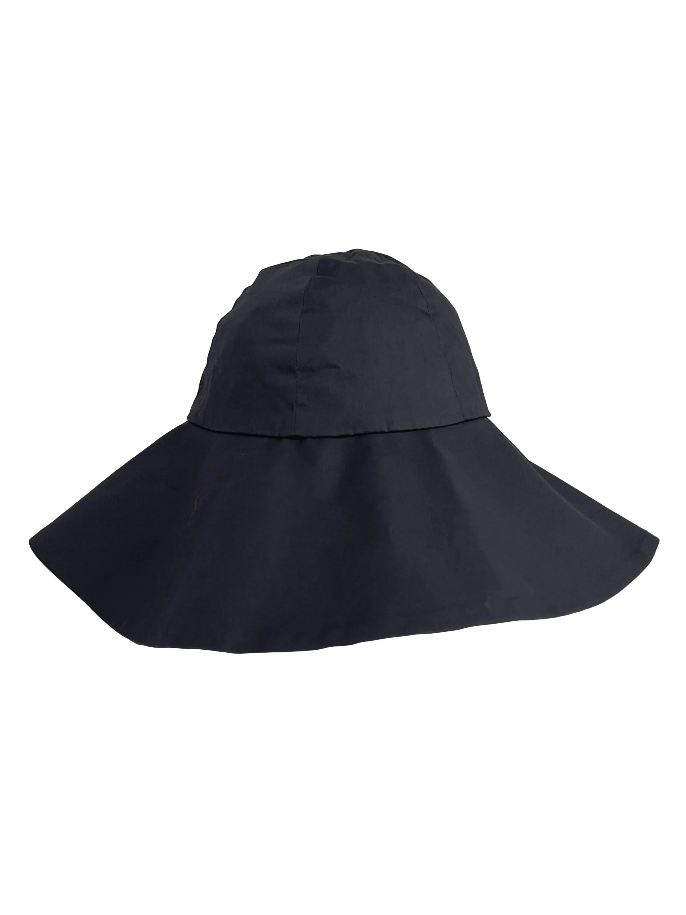 Navy Blue Large Brim Hat With Ties