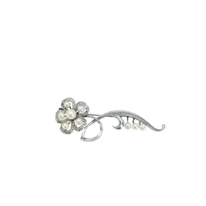 Nouveau Sakura Cherry Blossom Japanese Saltwater Akoya Cultured Pearl Vintage Brooch- Sterling Silver