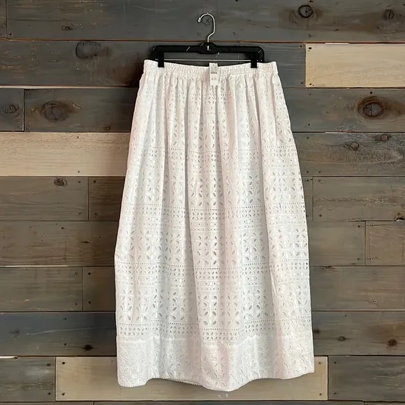NWT J. Crew Eyelet Side-Slit Maxi Skirt White L