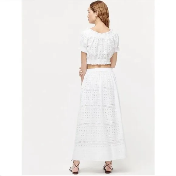 NWT J. Crew Eyelet Side-Slit Maxi Skirt White L