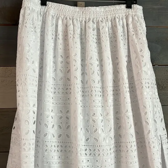 NWT J. Crew Eyelet Side-Slit Maxi Skirt White L