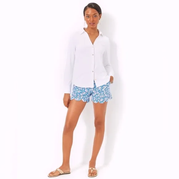 NWT Lilly Pulitzer Buttercup stretch shorts Lunar Blue Palm Beach Petals Sz 16