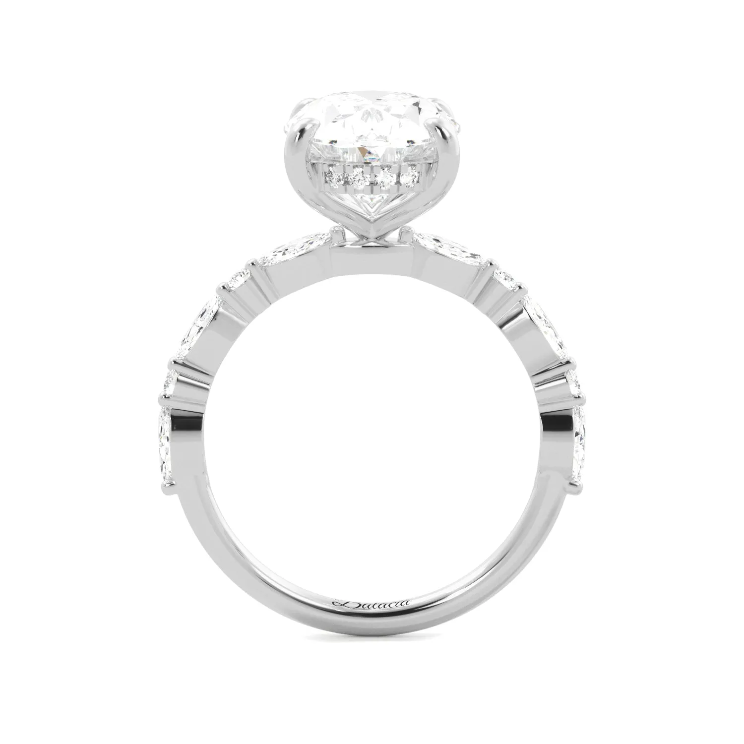 Oval Shaped Diamond Pavé Hidden Halo Engagement Ring