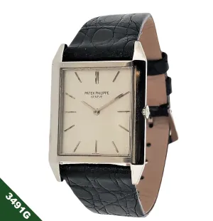 Patek Philippe 3491G Extra Thin Rectangular Dress Watch; Circa 1965-66