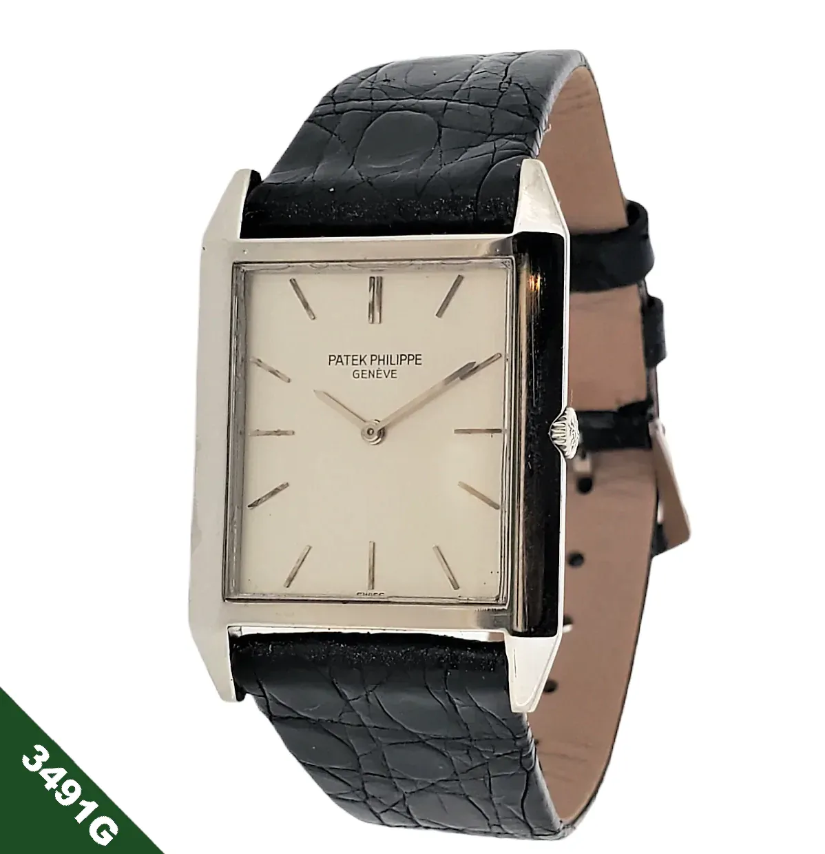 Patek Philippe 3491G Extra Thin Rectangular Dress Watch; Circa 1965-66