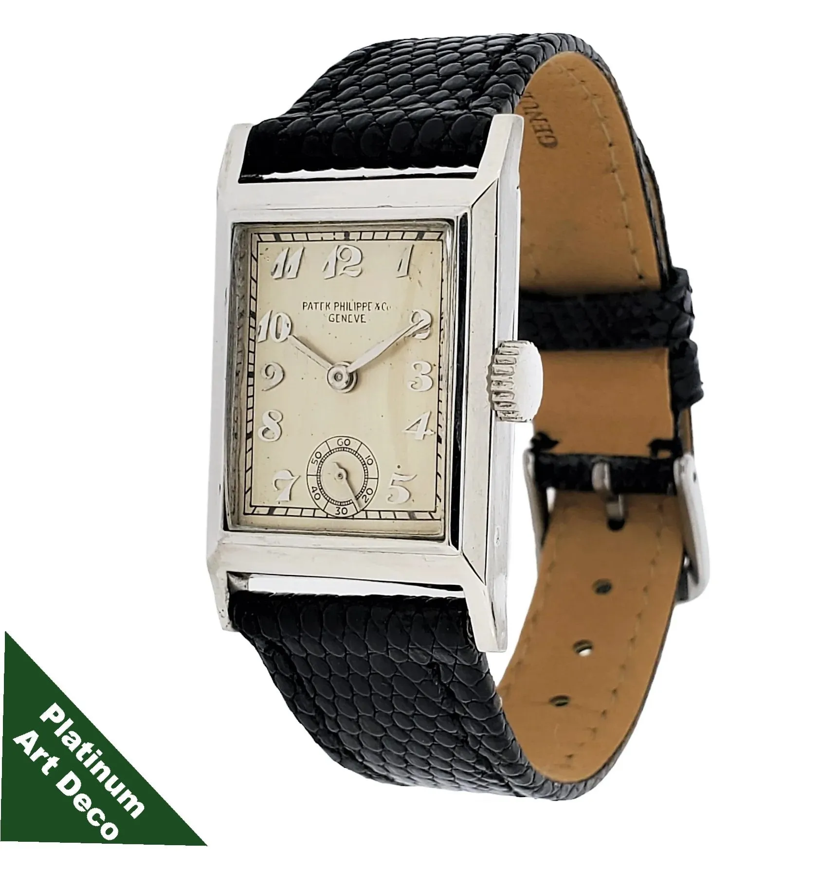 Patek Philippe Early Platinum Art Deco Rectangular Tank style watch circa 1930's