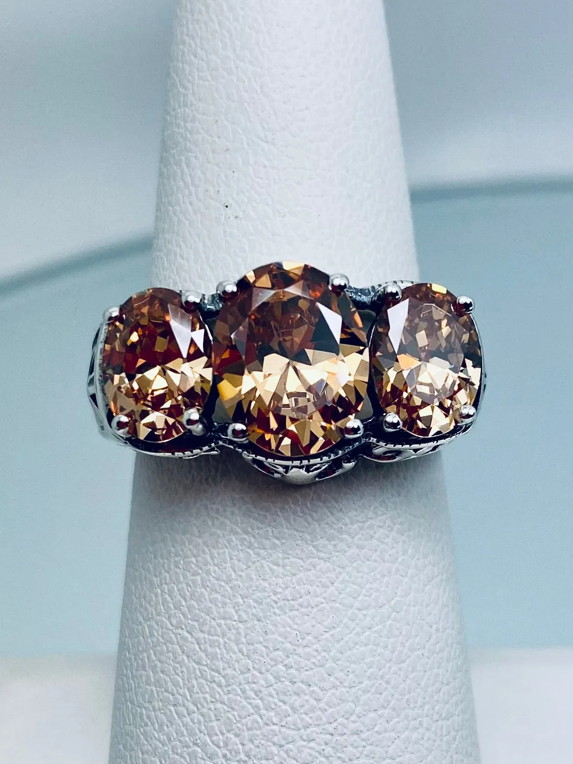 Peach CZ Ring, Size 7.5 Ring, Cocktail Ring, Art Deco Jewelry #D36 - Ready to Ship