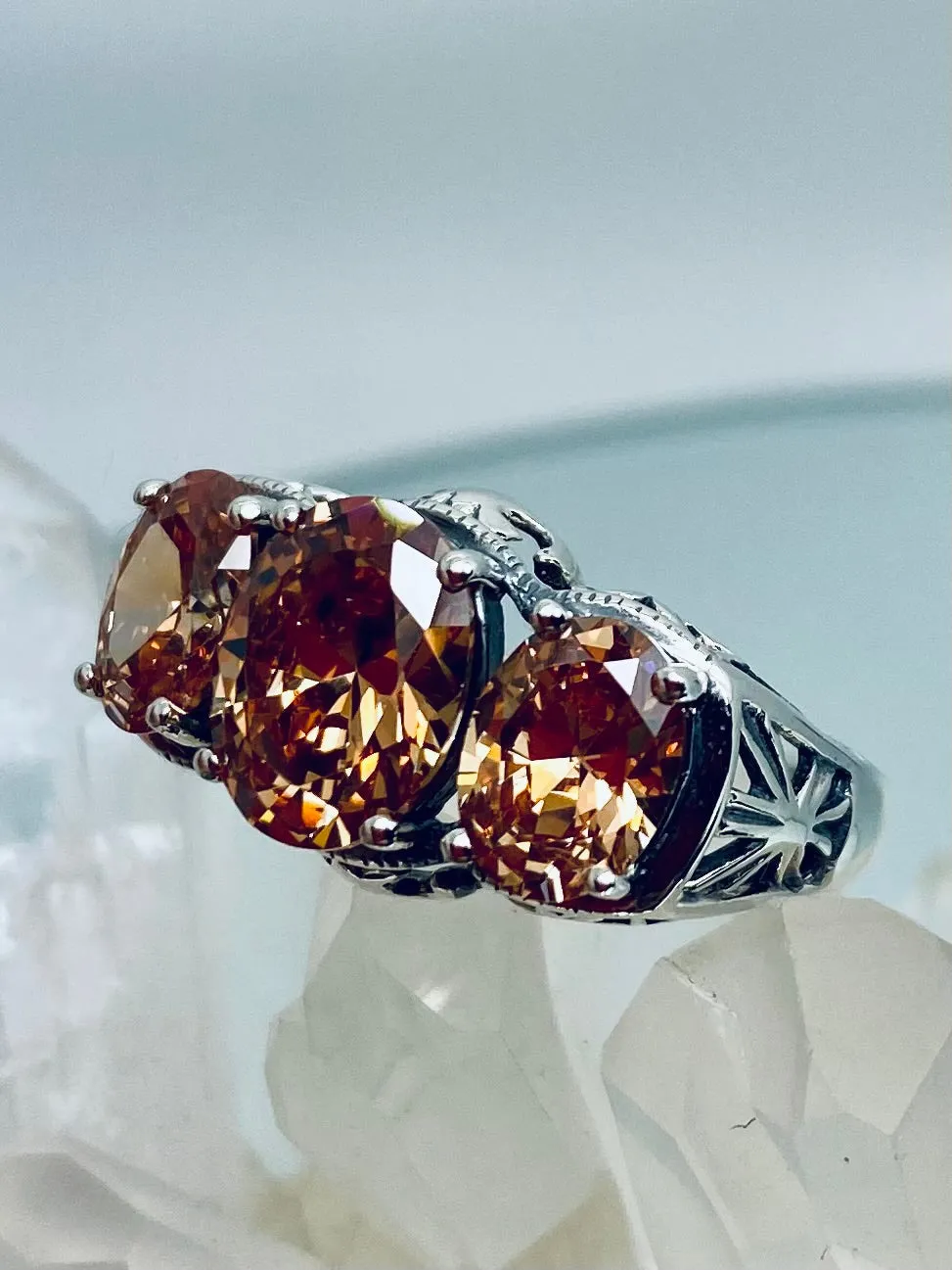 Peach CZ Ring, Size 7.5 Ring, Cocktail Ring, Art Deco Jewelry #D36 - Ready to Ship