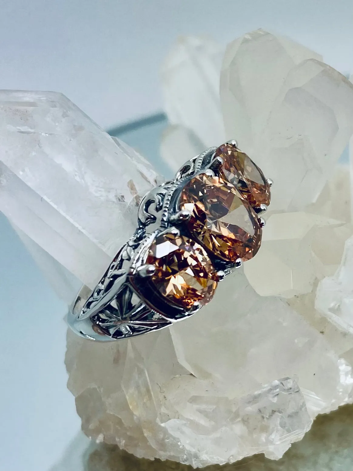 Peach CZ Ring, Size 7.5 Ring, Cocktail Ring, Art Deco Jewelry #D36 - Ready to Ship