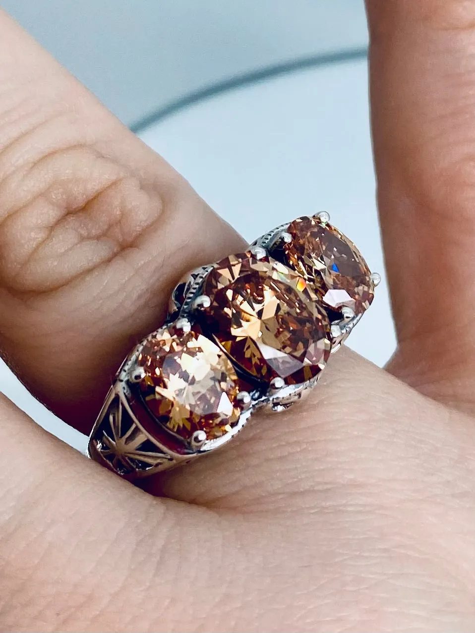 Peach CZ Ring, Size 7.5 Ring, Cocktail Ring, Art Deco Jewelry #D36 - Ready to Ship