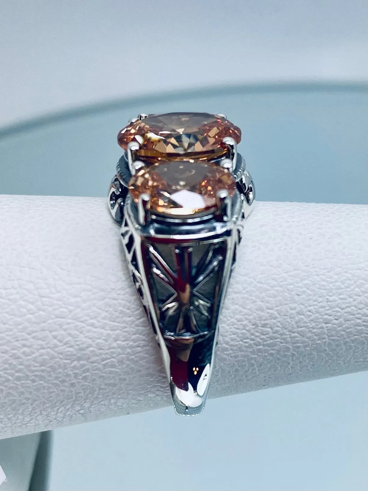 Peach CZ Ring, Size 7.5 Ring, Cocktail Ring, Art Deco Jewelry #D36 - Ready to Ship