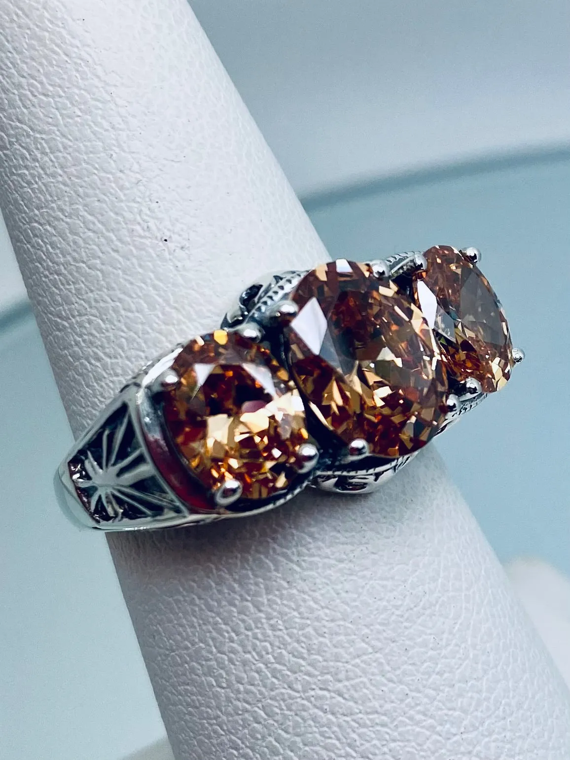 Peach CZ Ring, Size 7.5 Ring, Cocktail Ring, Art Deco Jewelry #D36 - Ready to Ship
