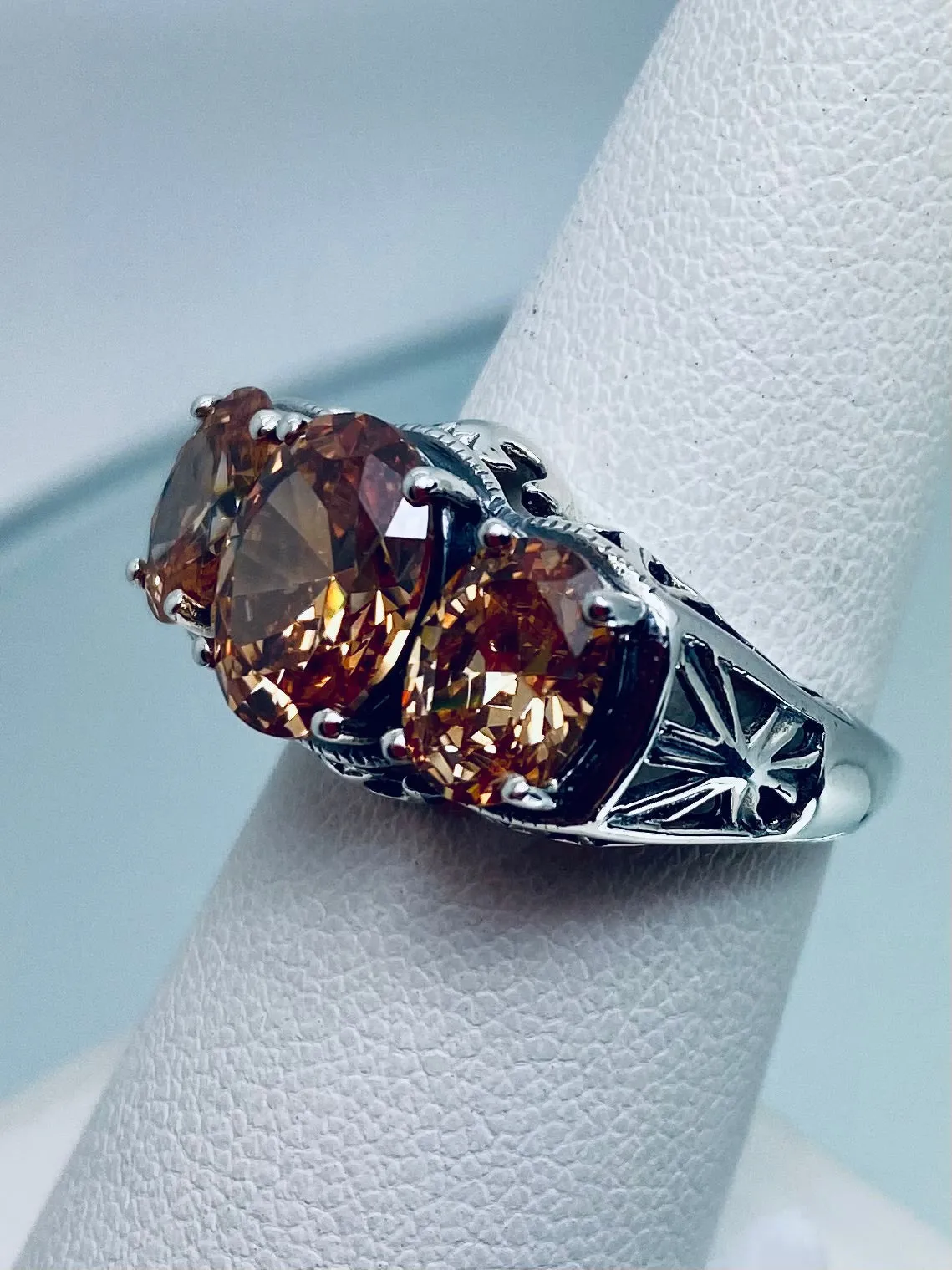 Peach CZ Ring, Size 7.5 Ring, Cocktail Ring, Art Deco Jewelry #D36 - Ready to Ship