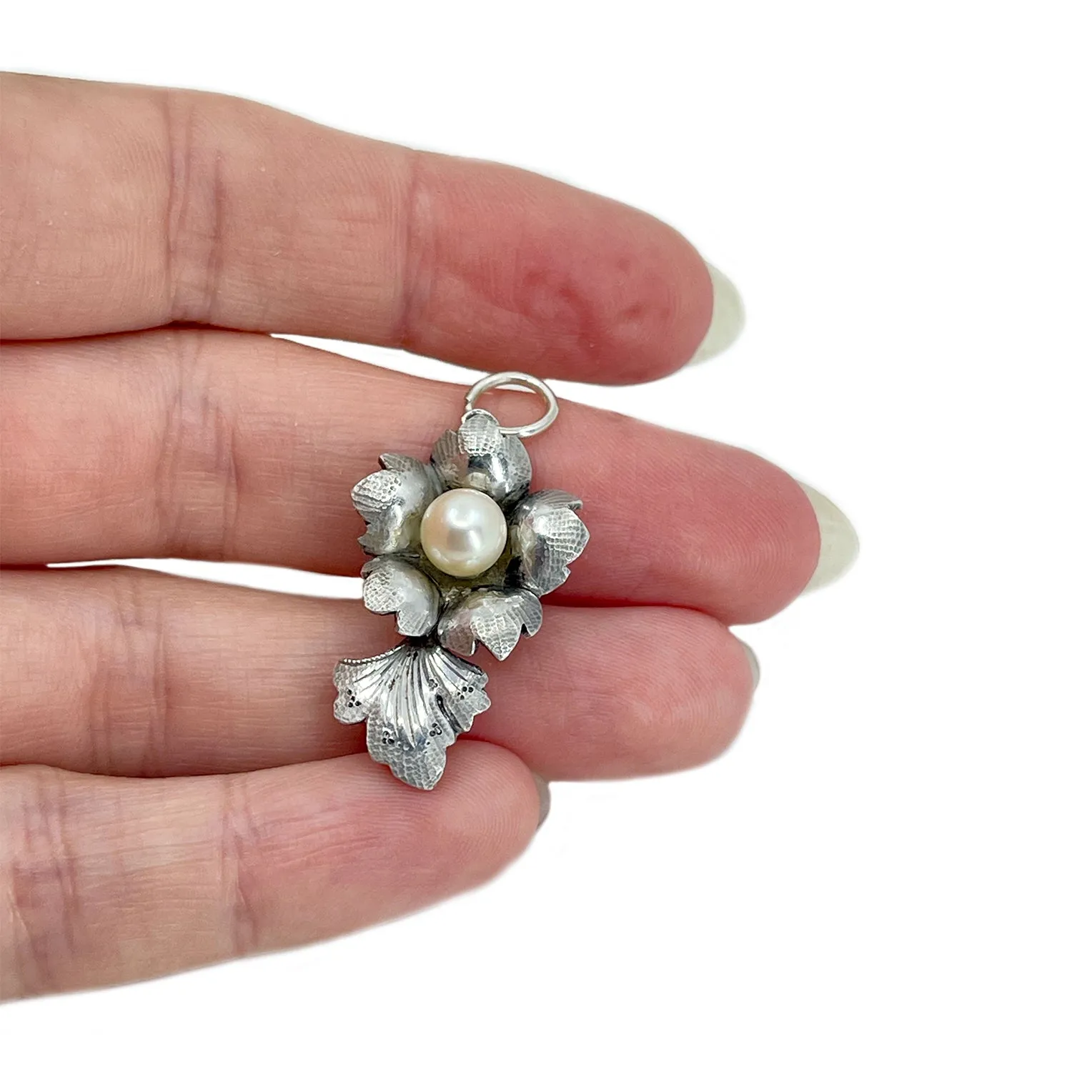 Pendant Charm Cherry Blossom Flower Japanese Saltwater Cultured Akoya Vintage- Sterling Silver