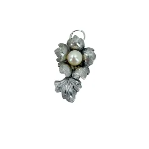 Pendant Charm Cherry Blossom Flower Japanese Saltwater Cultured Akoya Vintage- Sterling Silver