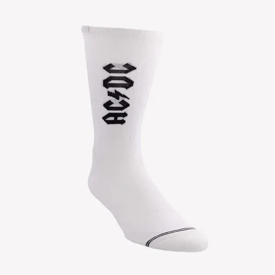 Perris Licensed AC/DC "Lightning Strikes" Large Crew Socks in White (1-Pair)