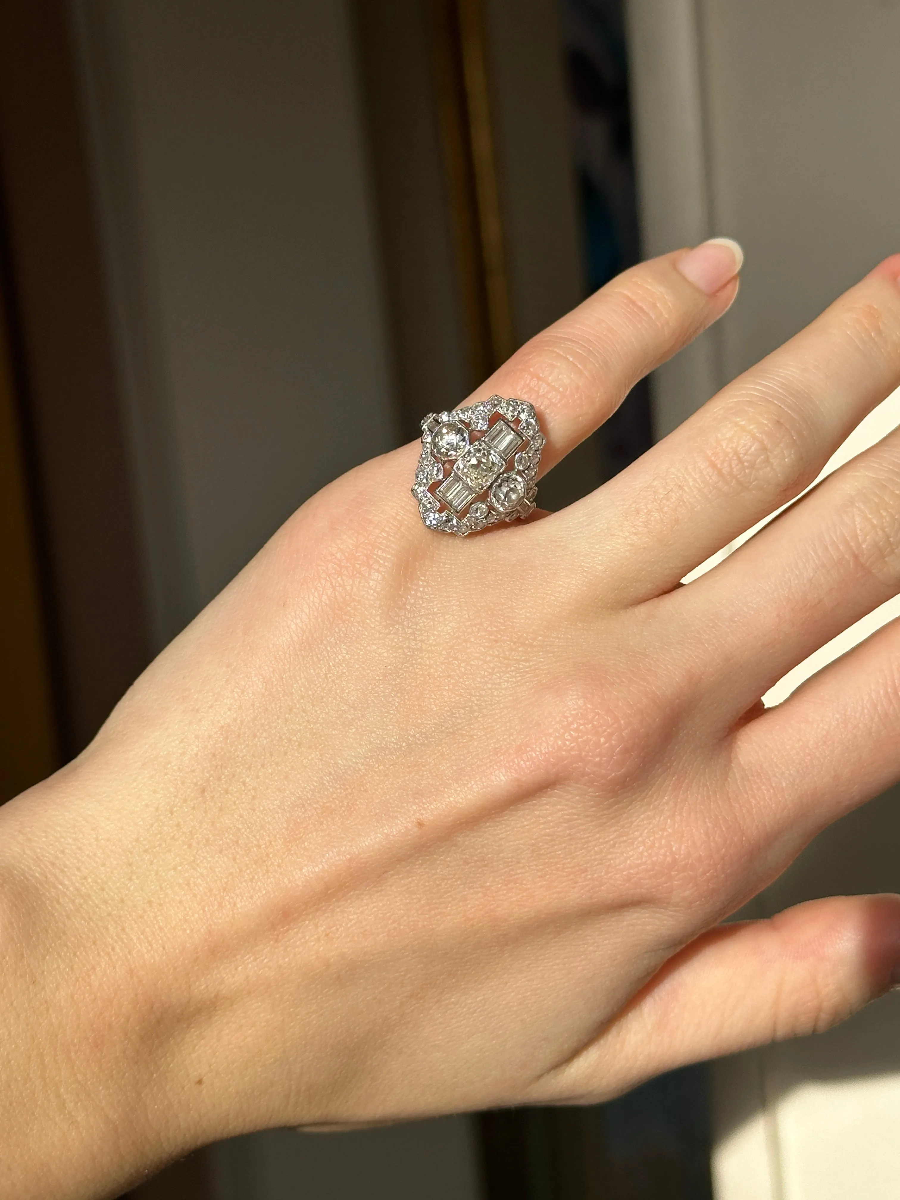 Platinum Art Deco Mary Tyler Moore Diamond Ring
