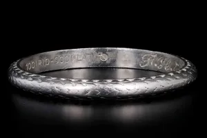 Platinum Art Deco Wedding Band Dated 10-24-1929