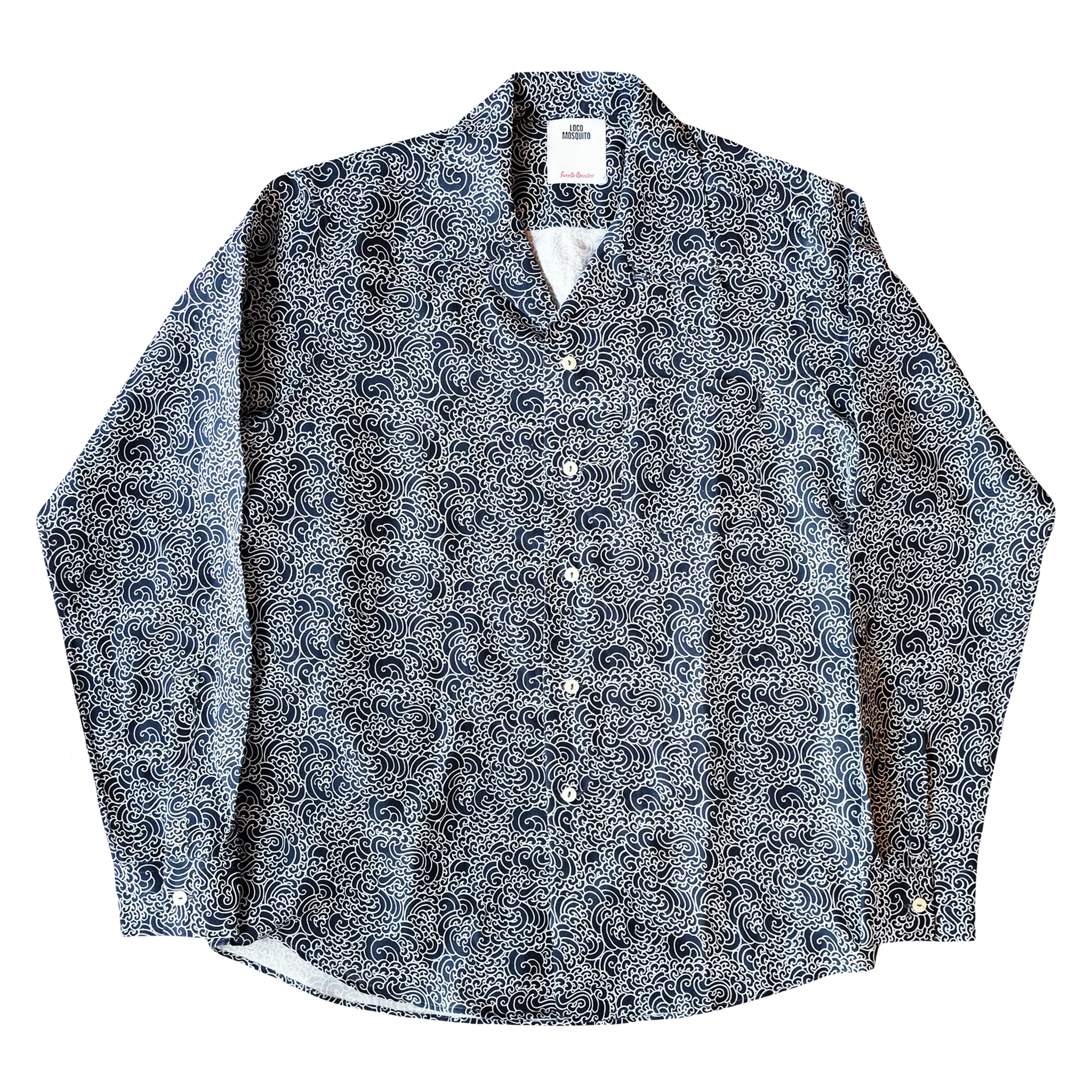 "GUY LE TATOOER X LOCO MOSQUITO" ALLOVER BLACK WAVES HAWAIIAN SHIRT