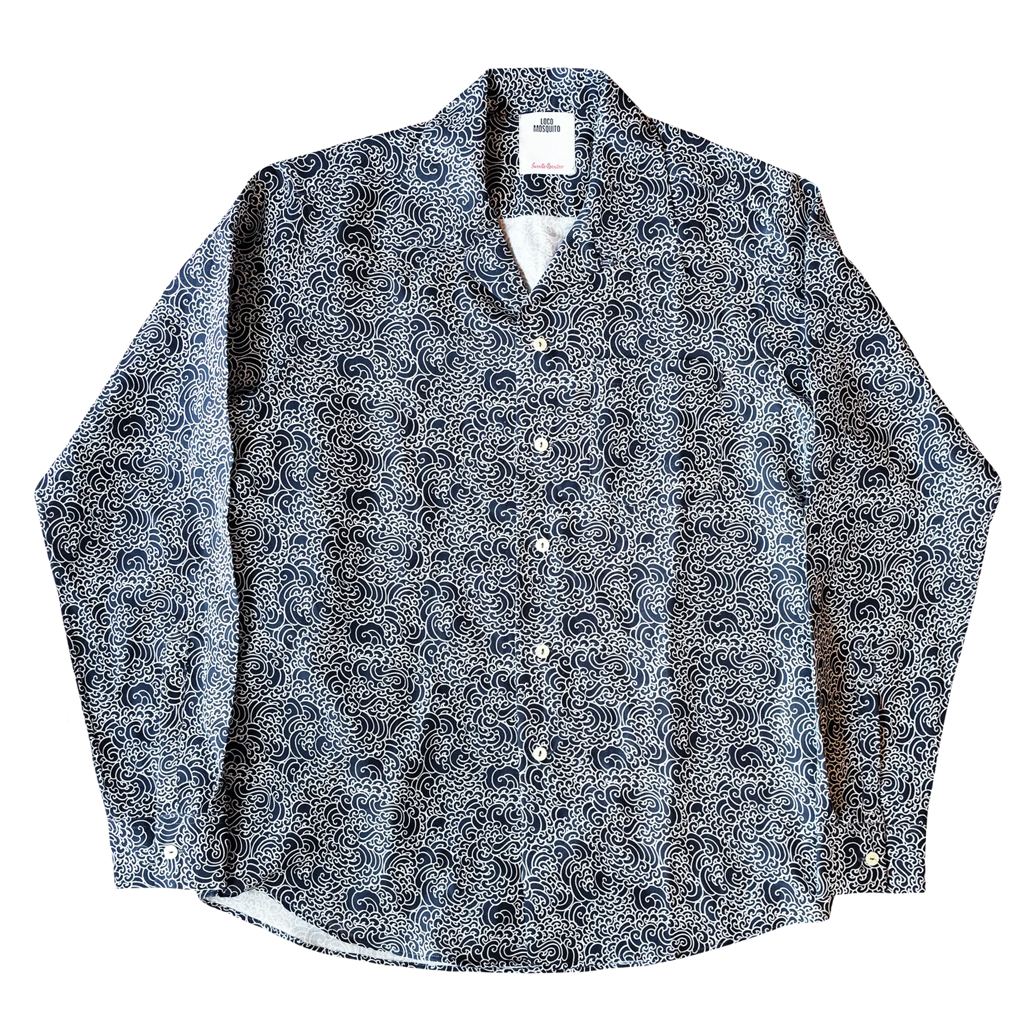 "GUY LE TATOOER X LOCO MOSQUITO" ALLOVER BLACK WAVES HAWAIIAN SHIRT