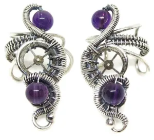 "Rolling Wave" Sterling Silver Steampunk Ear Cuff with Custom Gemstone