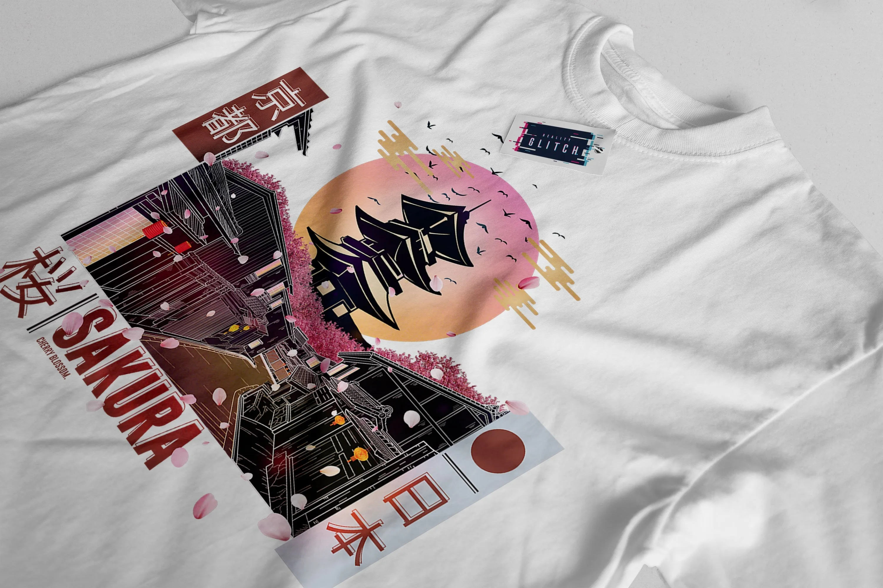Reality Glitch Kyoto Sakura Japanese Blossom Mens T-Shirt