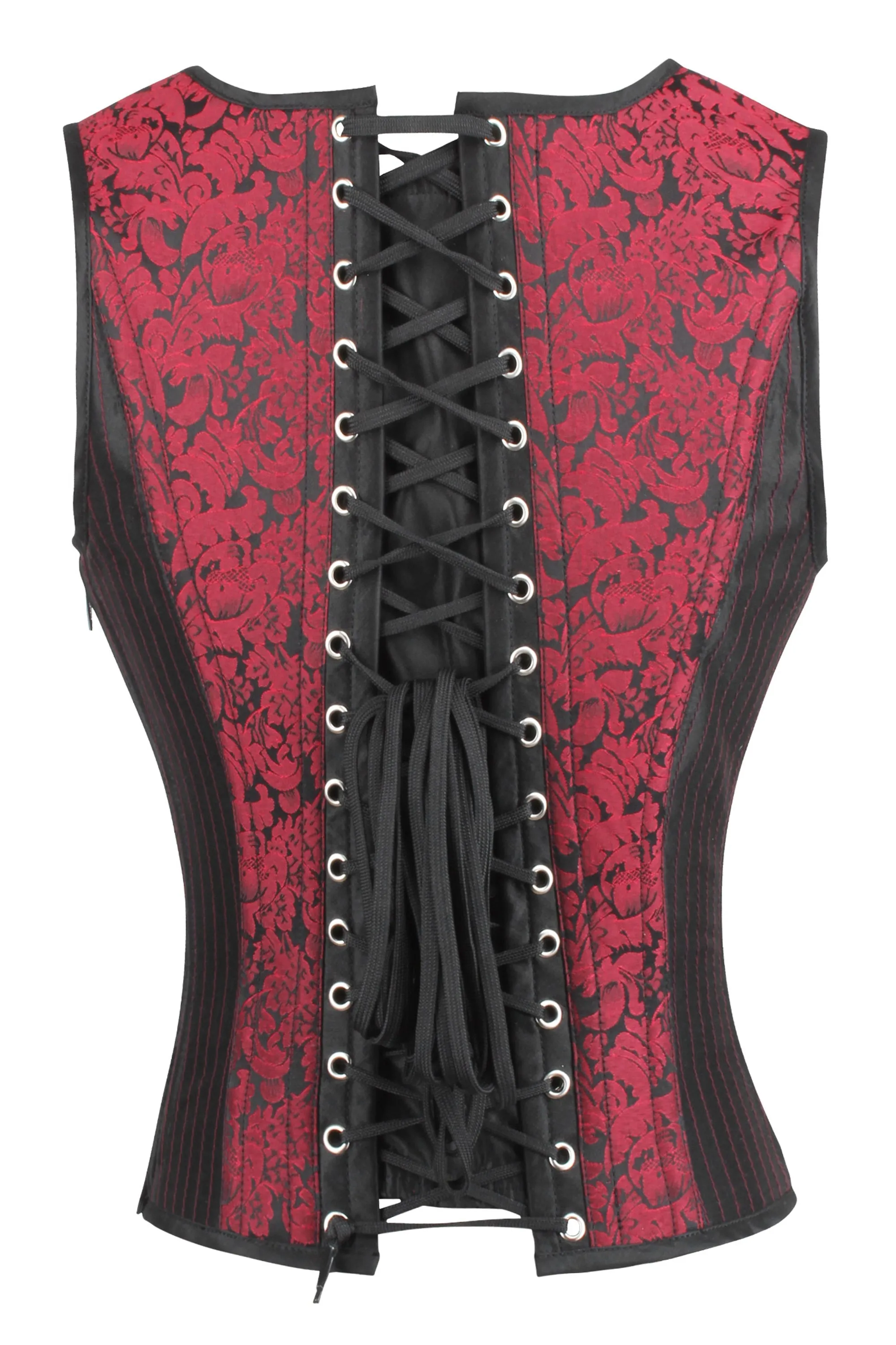 Red and Black Steampunk Overbust Corset with Shoulder Straps