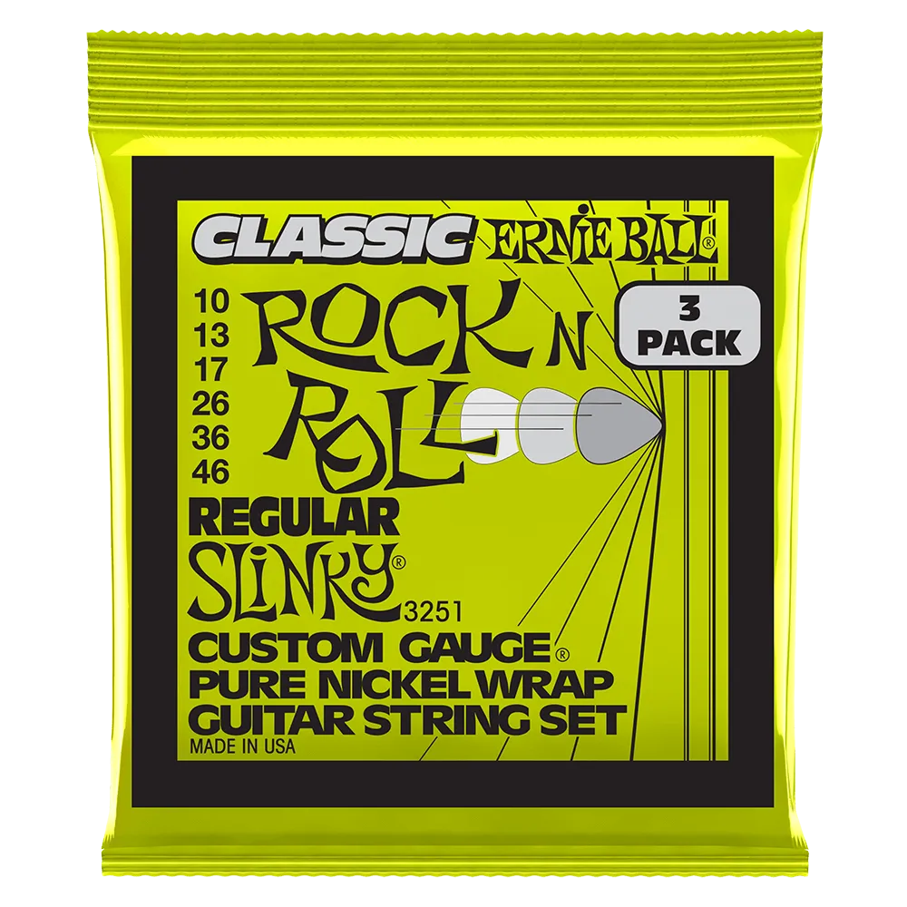 Regular Slinky Classic RnR Pure Nickel Electric Guitar Strings 3 Pack 10 46