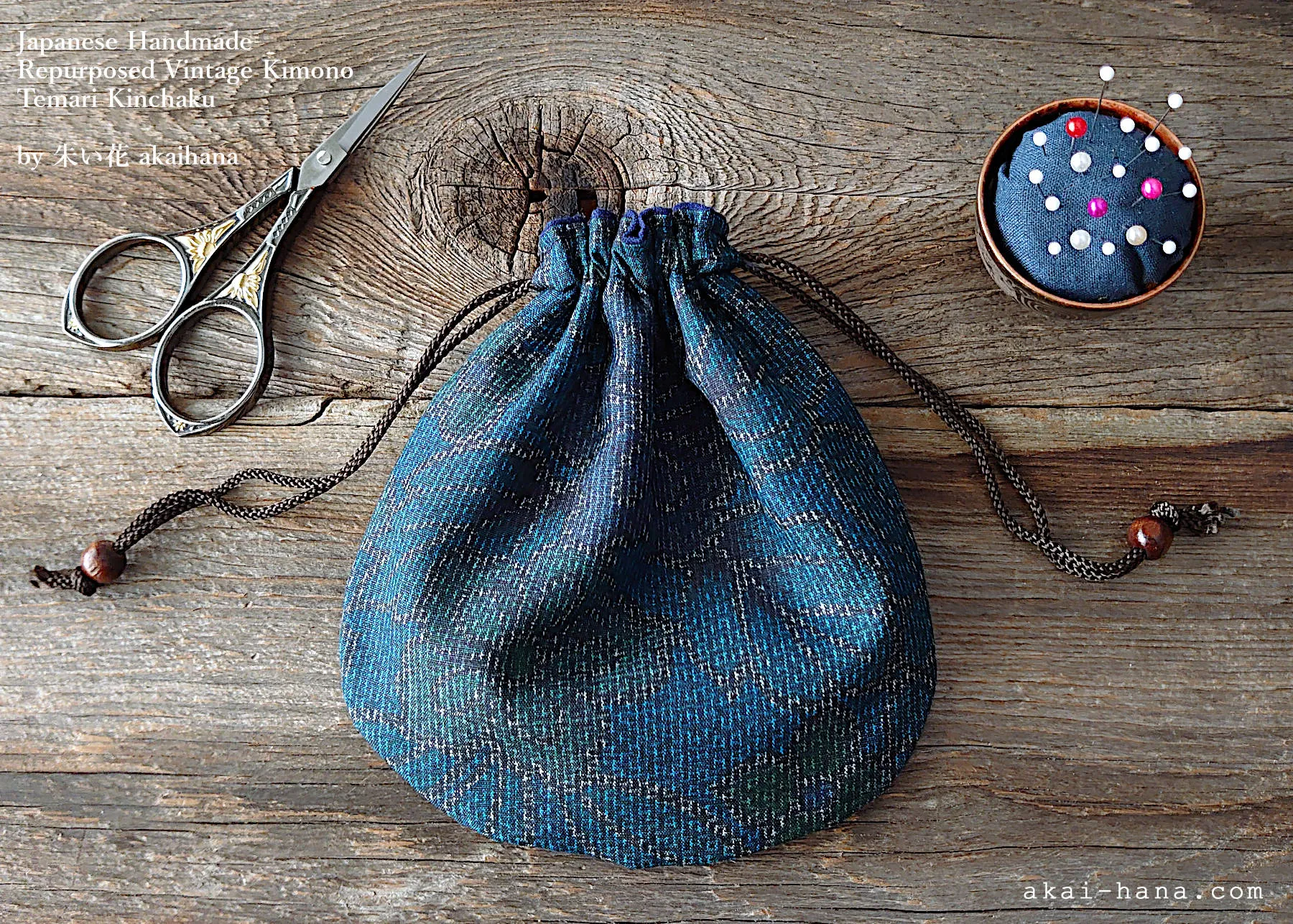 Repurposed Vintage Kimono Temari Kinchaku Purse, tkvk0005