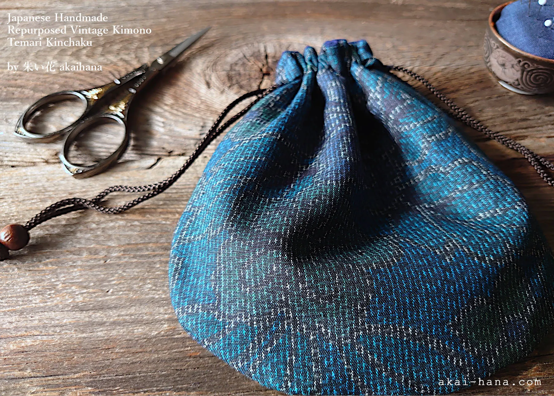 Repurposed Vintage Kimono Temari Kinchaku Purse, tkvk0005