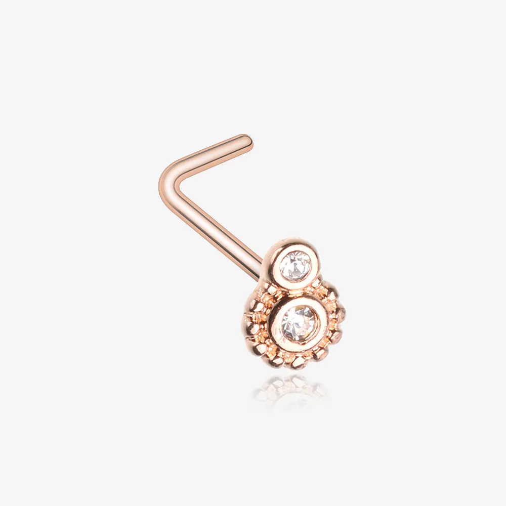 Rose Gold Steampunk Sparkle Gear L-Shaped Nose Ring