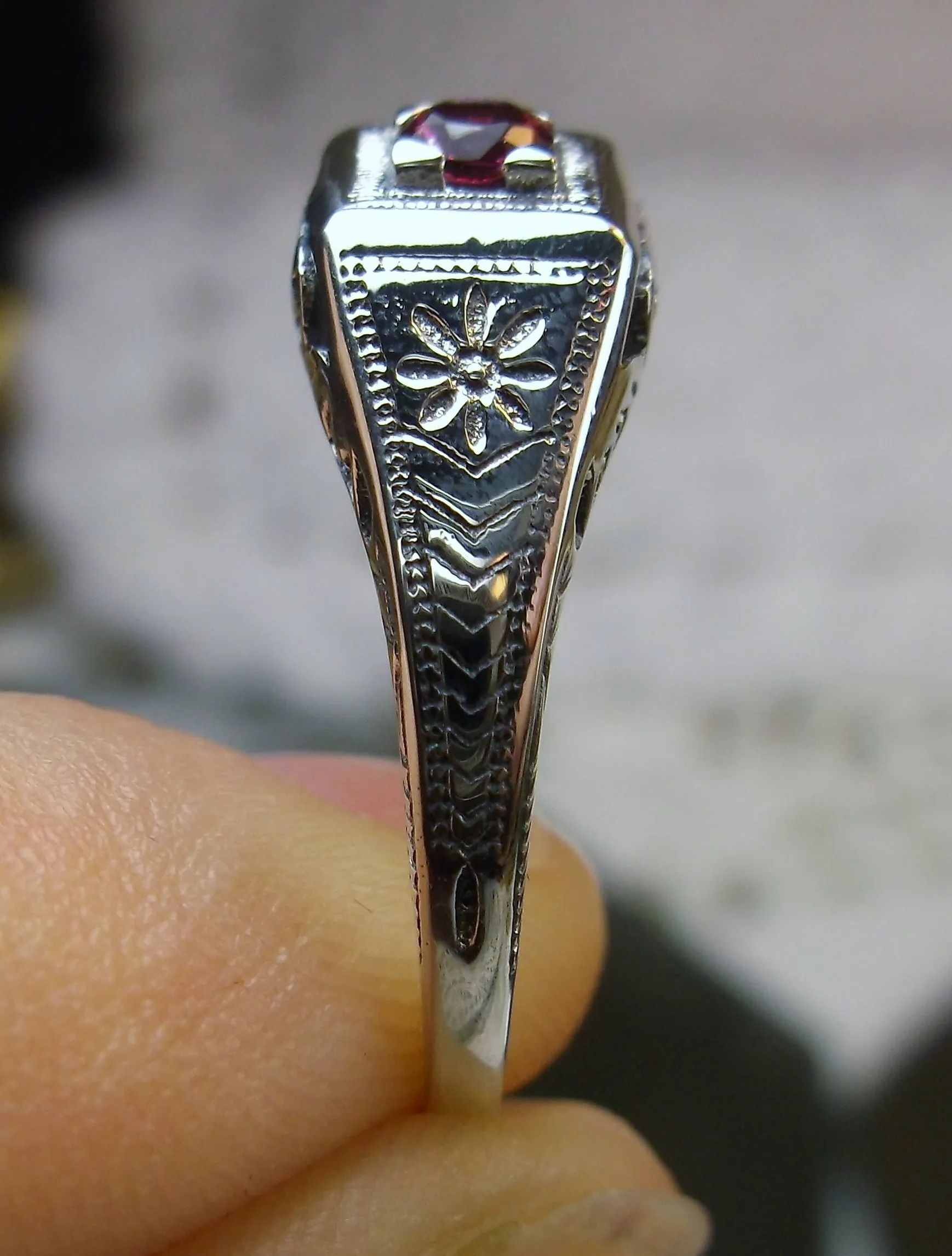 Ruby Ring, Antique Reproduction Art Deco Wedding Jewelry #D155