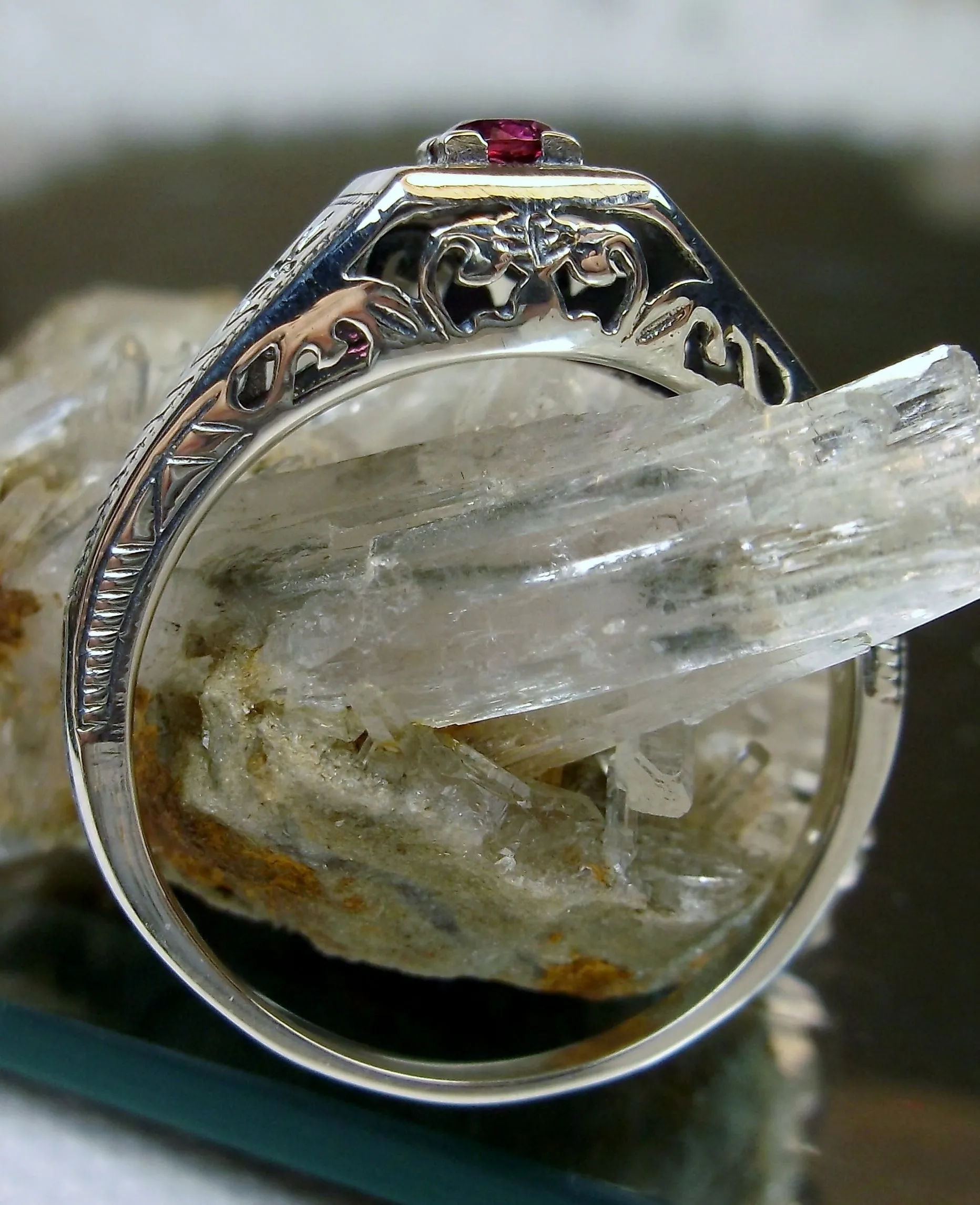 Ruby Ring, Antique Reproduction Art Deco Wedding Jewelry #D155