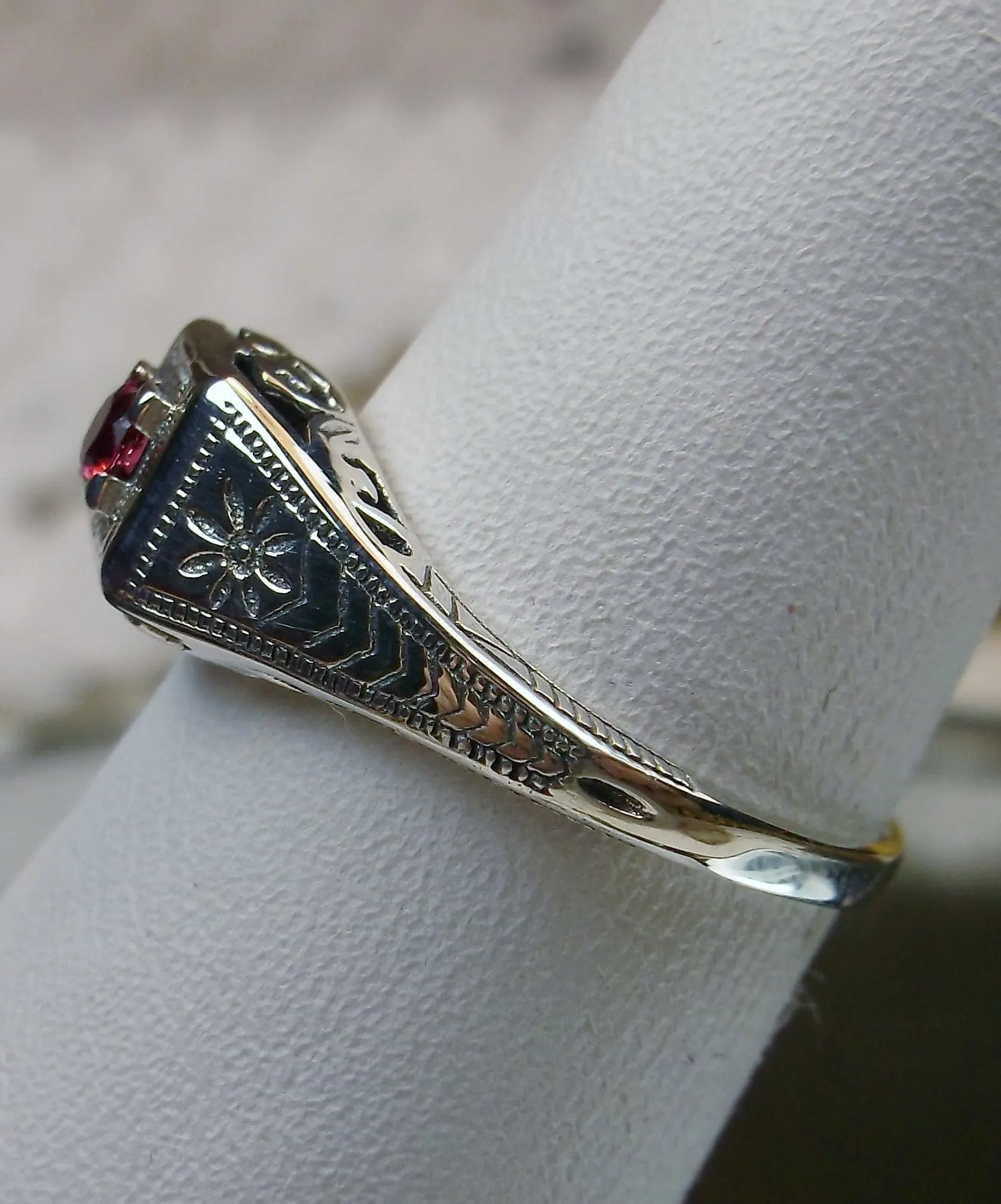 Ruby Ring, Antique Reproduction Art Deco Wedding Jewelry #D155