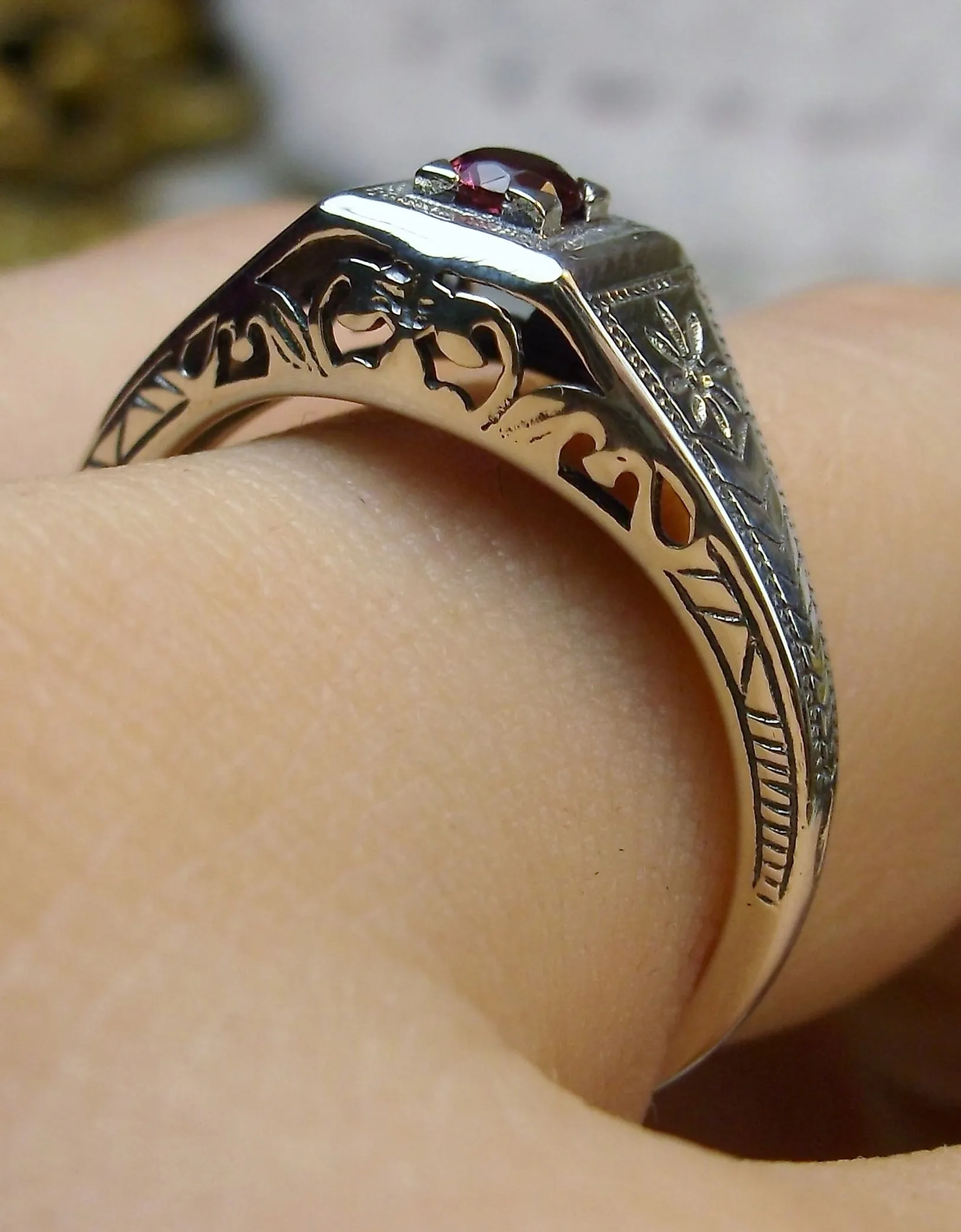 Ruby Ring, Antique Reproduction Art Deco Wedding Jewelry #D155