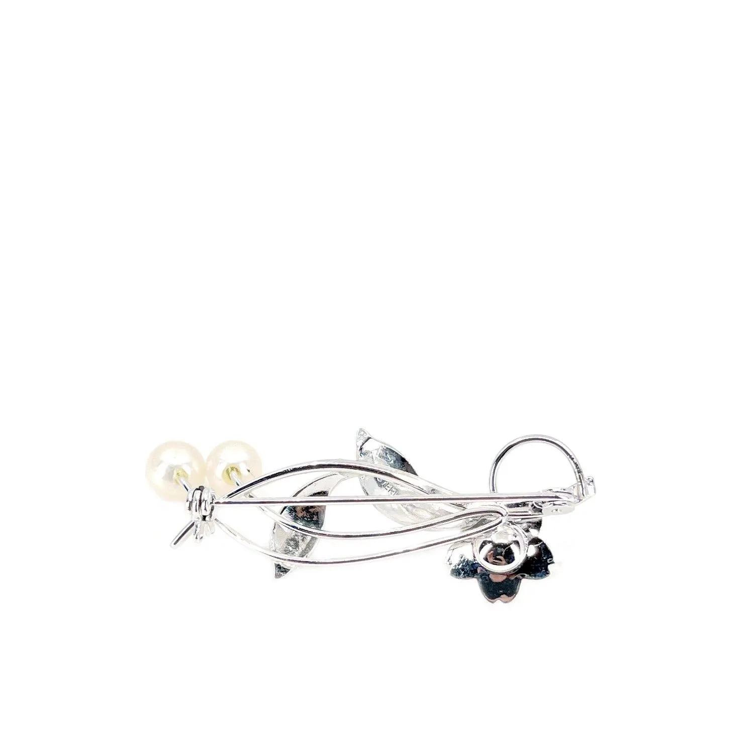 Sakura Cherry Blossom Japanese Akoya Cultured Saltwater Pearl Brooch- Sterling Silver