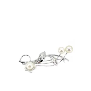 Sakura Cherry Blossom Japanese Akoya Cultured Saltwater Pearl Brooch- Sterling Silver