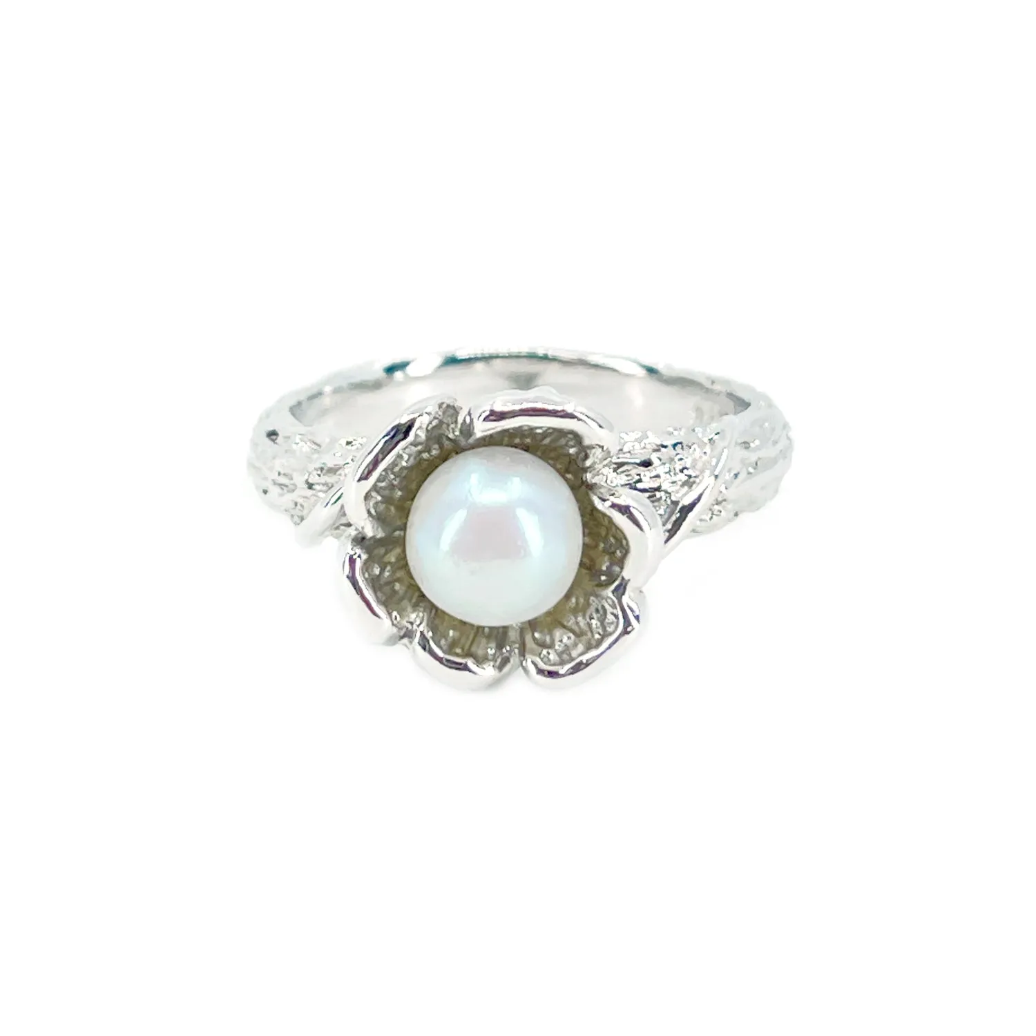 Sakura Cherry Blossom Japanese Saltwater Akoya Cultured Pearl Ring- Sterling Silver Sz 7 3/4