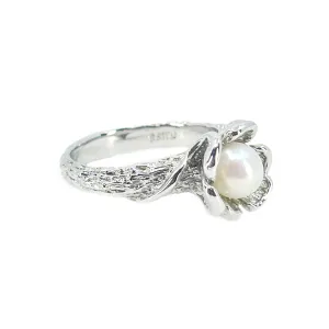 Sakura Cherry Blossom Japanese Saltwater Akoya Cultured Pearl Ring- Sterling Silver Sz 7 3/4
