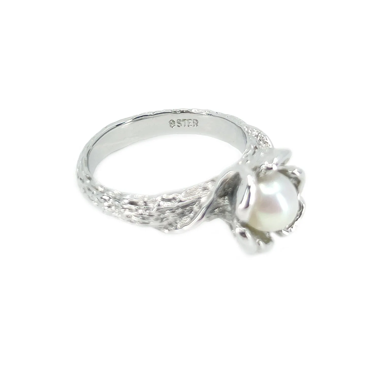 Sakura Cherry Blossom Japanese Saltwater Akoya Cultured Pearl Ring- Sterling Silver Sz 7 3/4