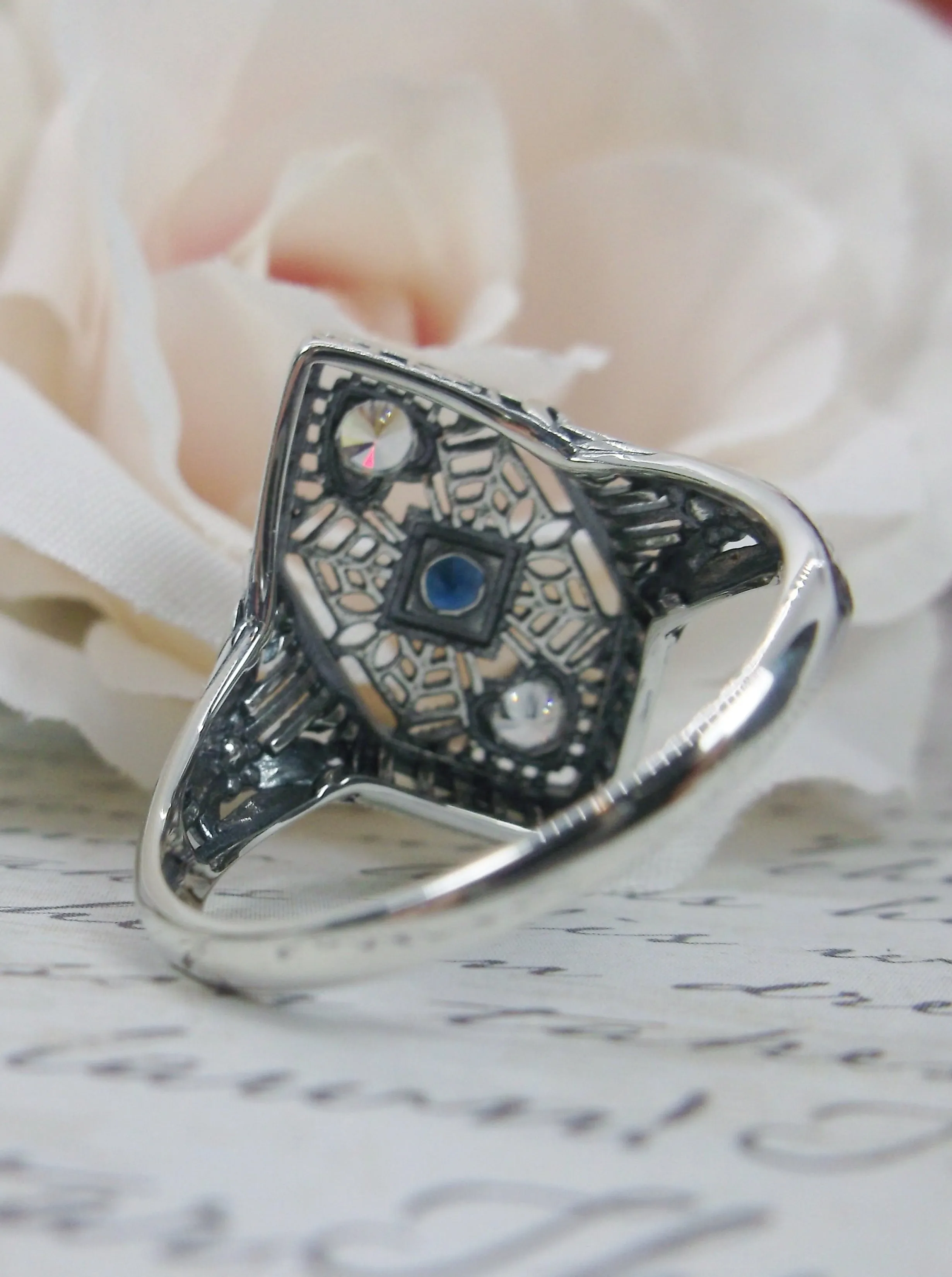 Sapphire Ring, add Earrings, Pendant or Full Set, Art Deco Revival Jewelry #D231