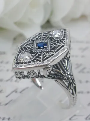 Sapphire Ring, add Earrings, Pendant or Full Set, Art Deco Revival Jewelry #D231