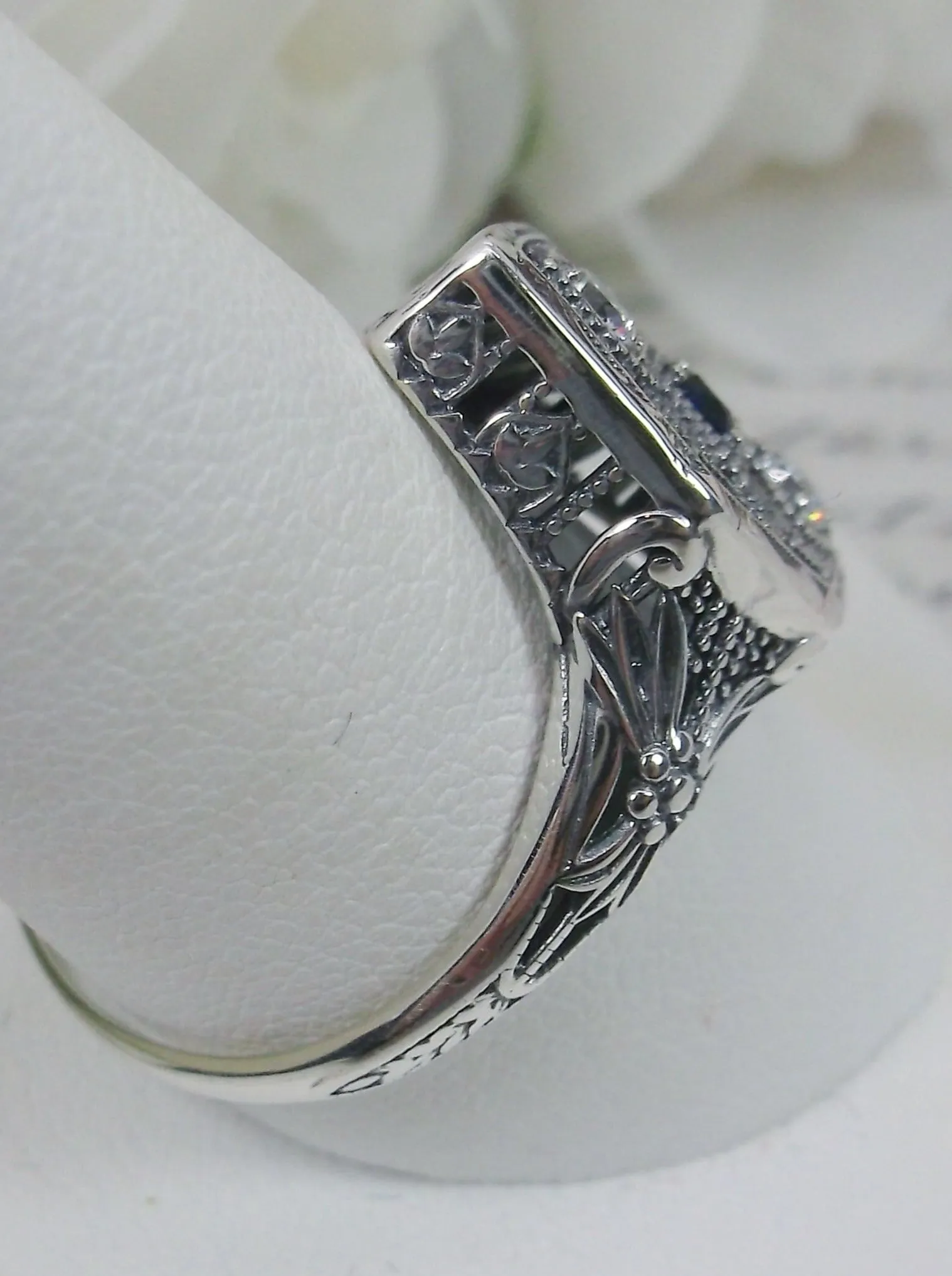 Sapphire Ring, add Earrings, Pendant or Full Set, Art Deco Revival Jewelry #D231
